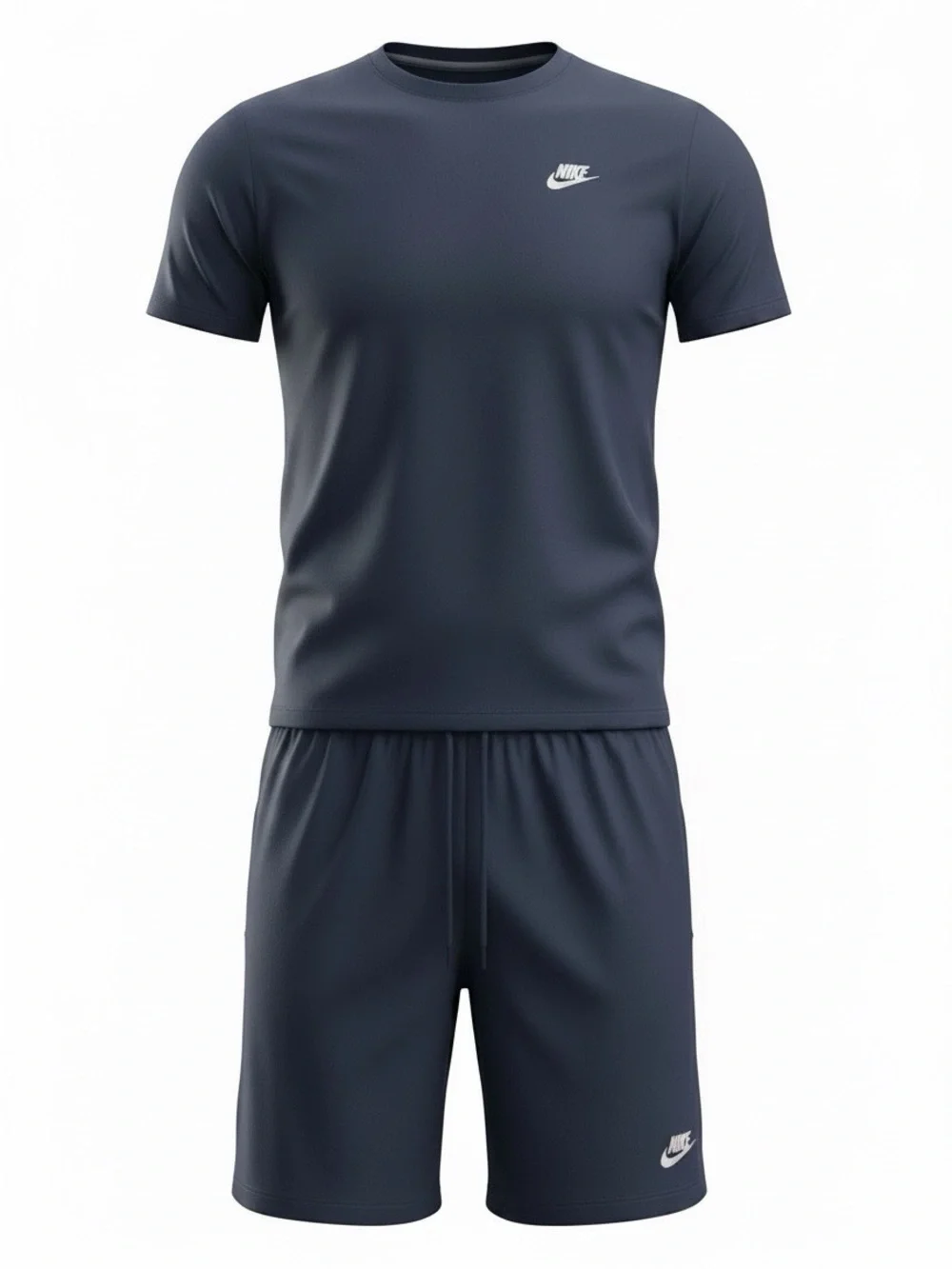 Nike Navy Crewneck Tee and Shorts Set with White Swooshes